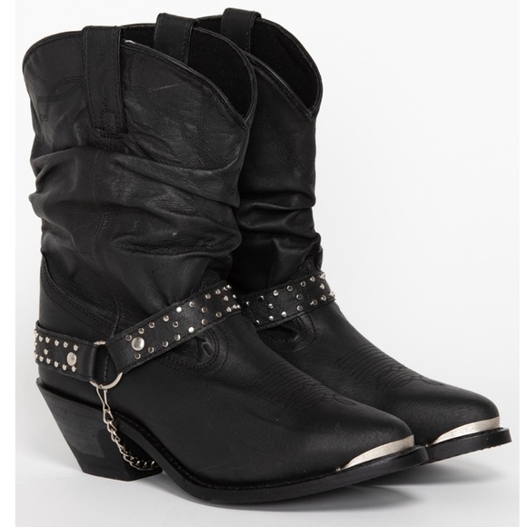 Shyanne Shoes - Shyanne Black Slouch Harness Western Leather Boots  Size 11